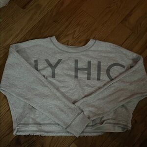 Hollister Light Gray Cropped Crewneck Sweater with Front Logo
